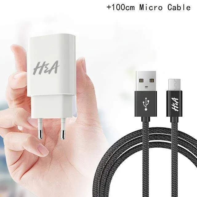H&A Universelles tragbares USB-Ladegerät EU-Handy-Ladegerät Wandadapter Reiseladegerät USB-Kabel für Huawei für Samsung S9 S8