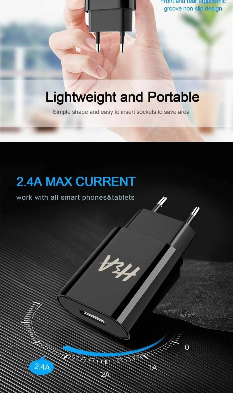 H&A Universelles tragbares USB-Ladegerät EU-Handy-Ladegerät Wandadapter Reiseladegerät USB-Kabel für Huawei für Samsung S9 S8