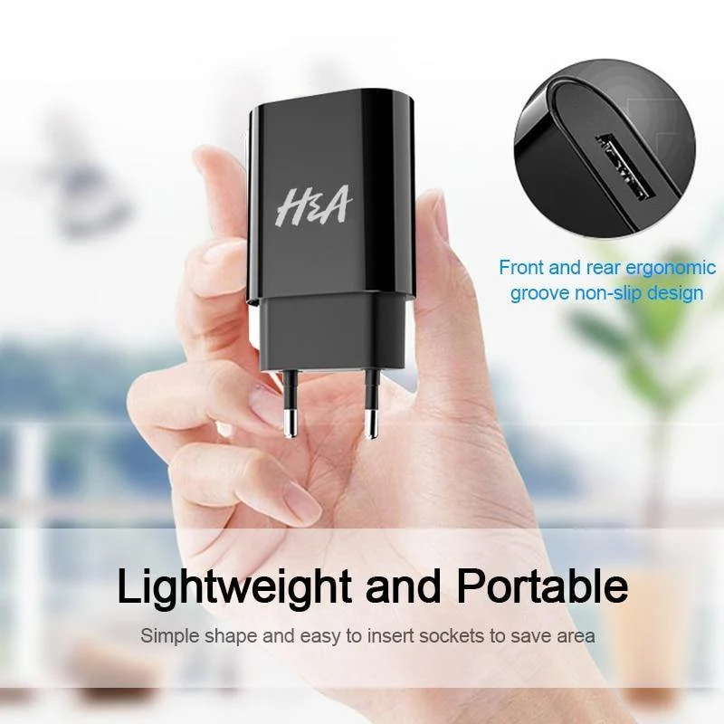 H&A Universelles tragbares USB-Ladegerät EU-Handy-Ladegerät Wandadapter Reiseladegerät USB-Kabel für Huawei für Samsung S9 S8