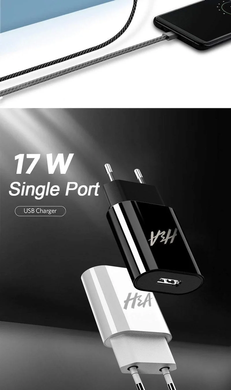 H&A Universelles tragbares USB-Ladegerät EU-Handy-Ladegerät Wandadapter Reiseladegerät USB-Kabel für Huawei für Samsung S9 S8