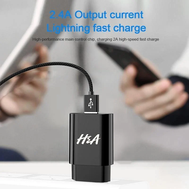 H&A Universelles tragbares USB-Ladegerät EU-Handy-Ladegerät Wandadapter Reiseladegerät USB-Kabel für Huawei für Samsung S9 S8