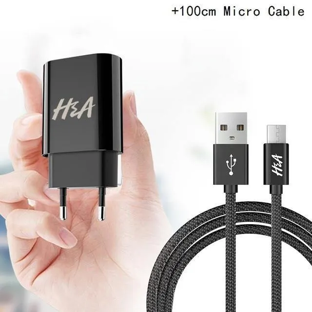 H&A Universelles tragbares USB-Ladegerät EU-Handy-Ladegerät Wandadapter Reiseladegerät USB-Kabel für Huawei für Samsung S9 S8