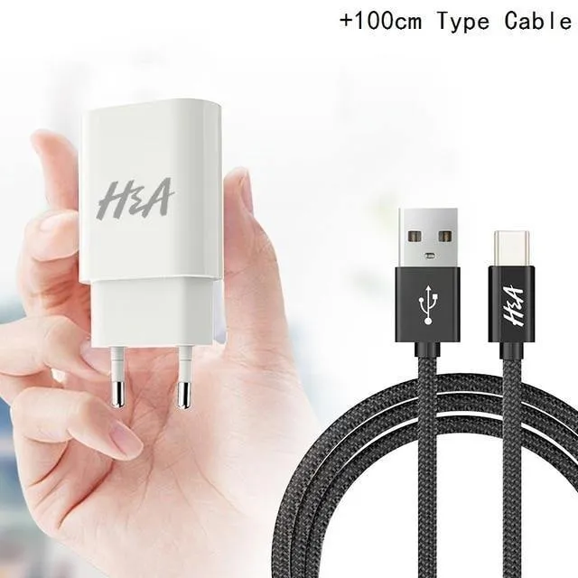H&A Universelles tragbares USB-Ladegerät EU-Handy-Ladegerät Wandadapter Reiseladegerät USB-Kabel für Huawei für Samsung S9 S8