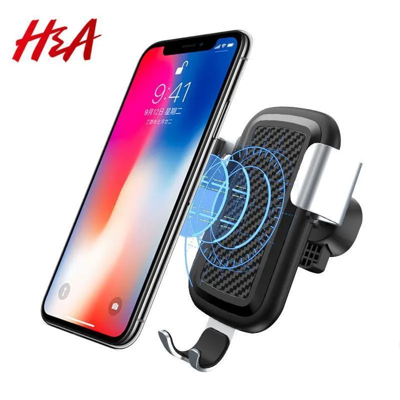 H&A Qi Wireless Charger Autohalterung für iPhone X 10 für Samsung S8 S9 Schnelle Autohalterung Wireless Charging Telefonhalter Ständer Ladegerät
