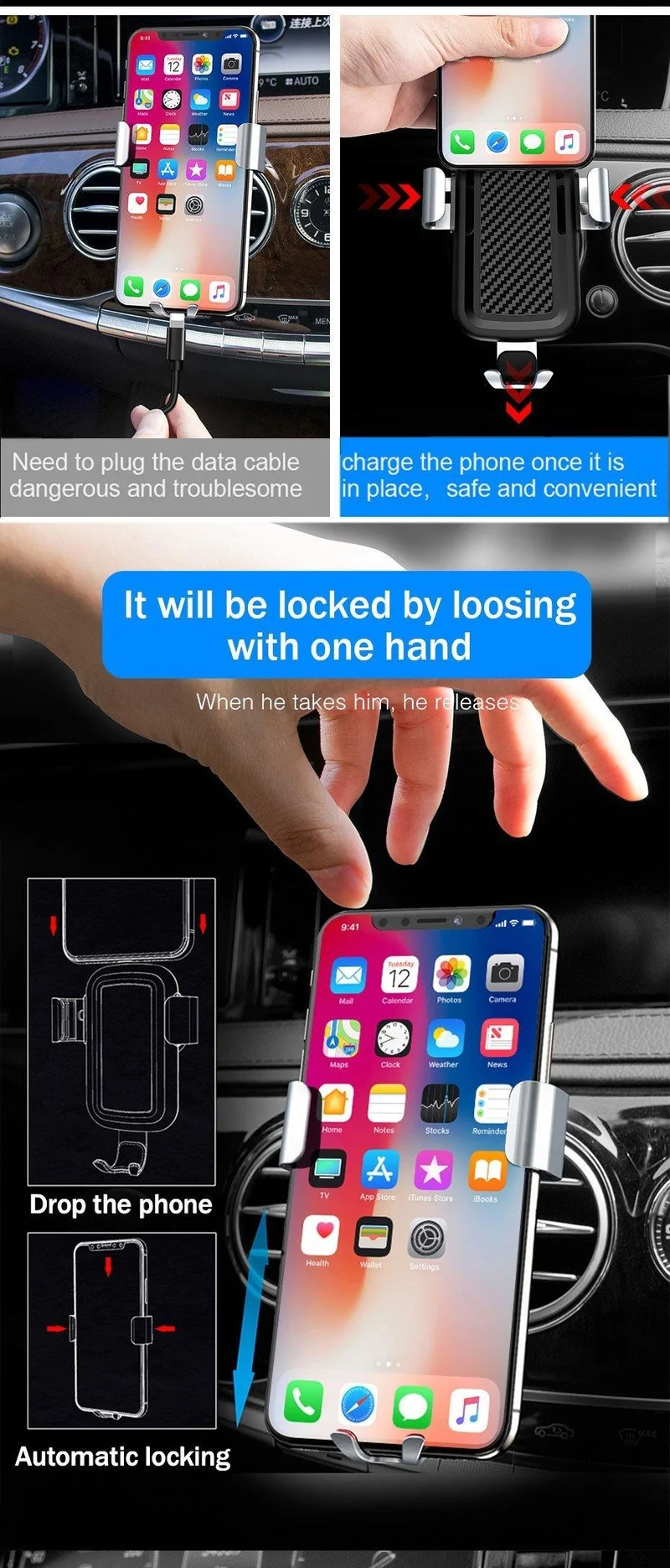 H&A Qi Wireless Charger Autohalterung für iPhone X 10 für Samsung S8 S9 Schnelle Autohalterung Wireless Charging Telefonhalter Ständer Ladegerät