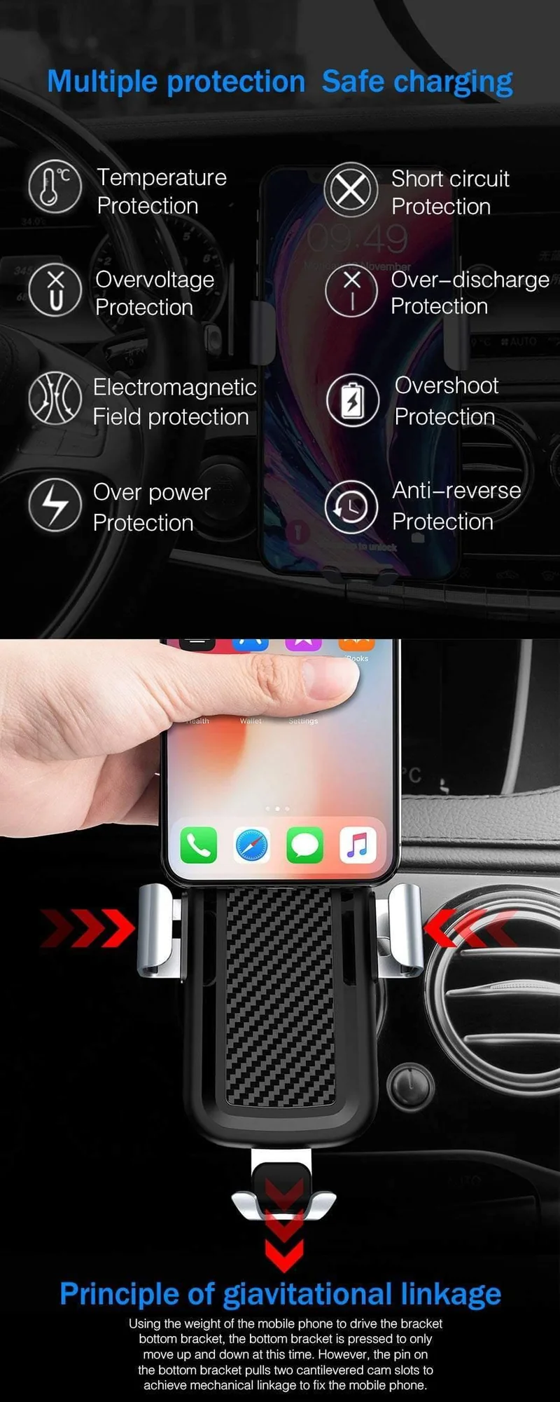 H&A Qi Wireless Charger Autohalterung für iPhone X 10 für Samsung S8 S9 Schnelle Autohalterung Wireless Charging Telefonhalter Ständer Ladegerät