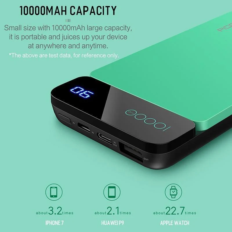 Digitalanzeige LCD Power Bank für Xiaomi Mi, ROCK Tragbare 10000 mAh Power Bank Telefon Externer Akku Powerbank 10000 mAh