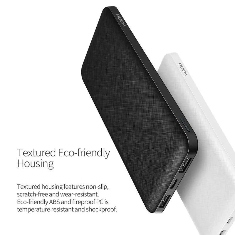 ROCK Slim 10000 mAh Powerbank, tragbare Powerbank Batterieleistungsbank 10000mAh mit LED-Licht für Handy für ultradünne