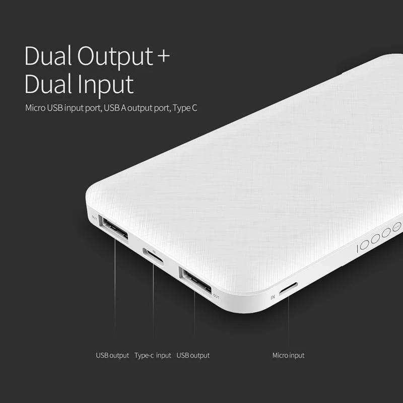 ROCK Slim 10000 mAh Powerbank, tragbare Powerbank Batterieleistungsbank 10000mAh mit LED-Licht für Handy für ultradünne