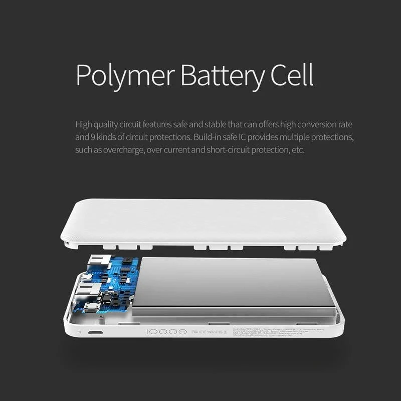 ROCK Slim 10000 mAh Powerbank, tragbare Powerbank Batterieleistungsbank 10000mAh mit LED-Licht für Handy für ultradünne
