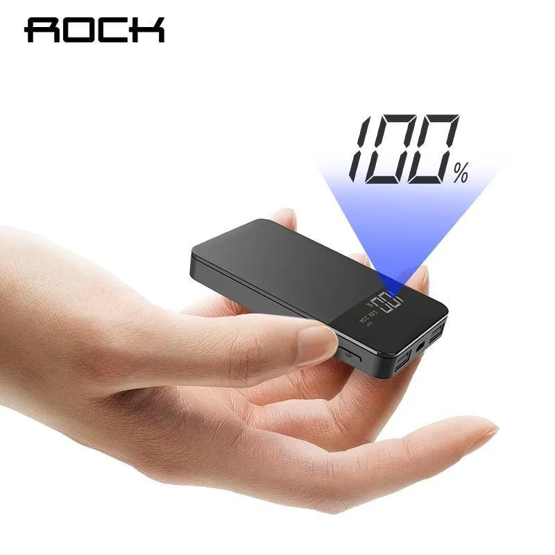 ROCK Mini 10000mAh Power Bank mit Digitalanzeige Dual USB Externer Akku PoverBank Powerbank für iPhone XS Max Xiaomi