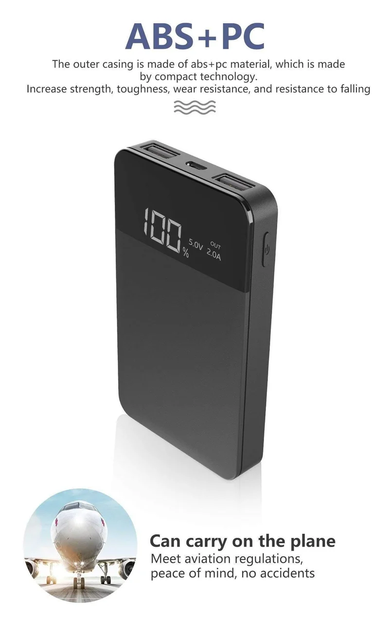 ROCK Mini 10000mAh Power Bank mit Digitalanzeige Dual USB Externer Akku PoverBank Powerbank für iPhone XS Max Xiaomi