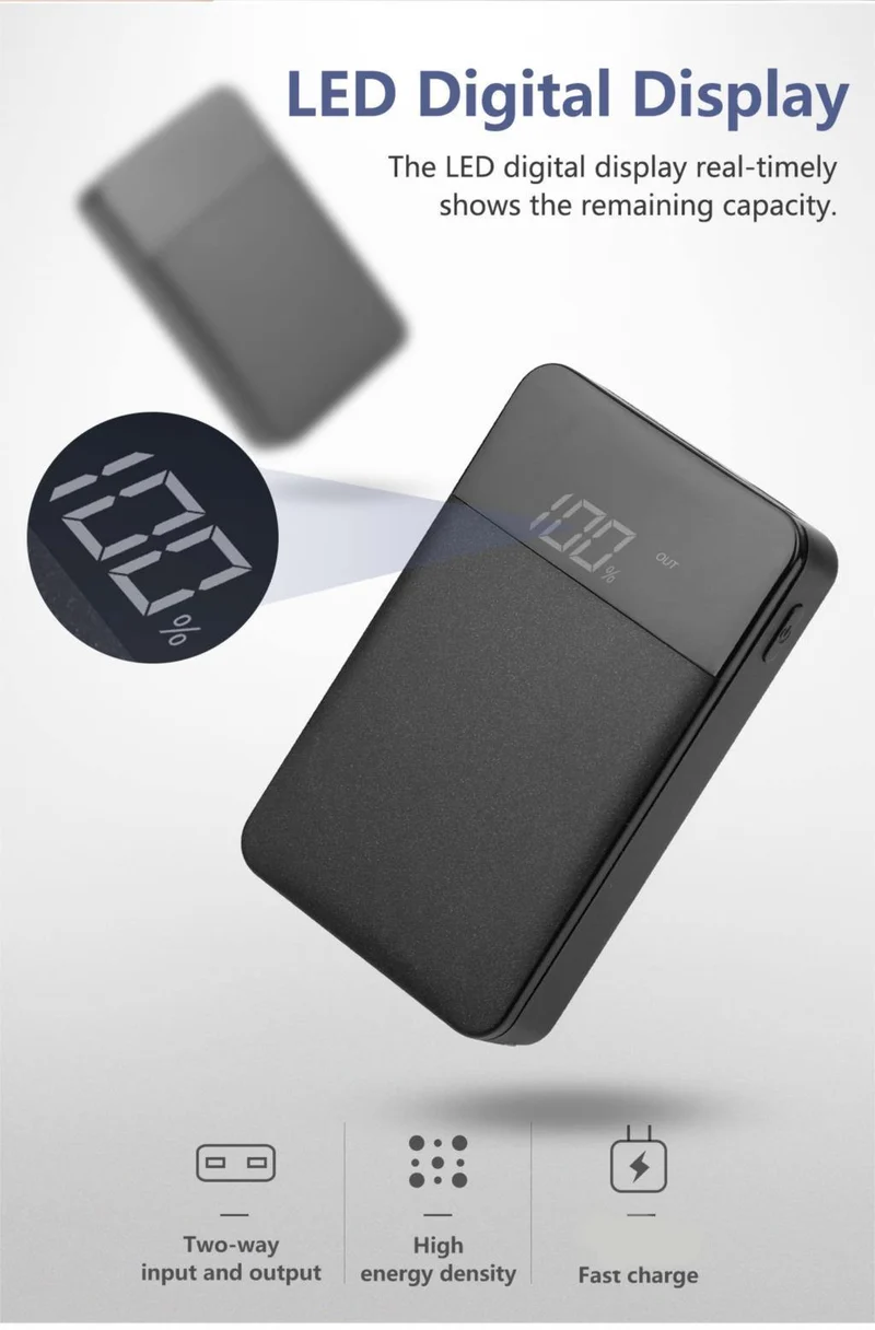 ROCK Mini 10000mAh Power Bank mit Digitalanzeige Dual USB Externer Akku PoverBank Powerbank für iPhone XS Max Xiaomi