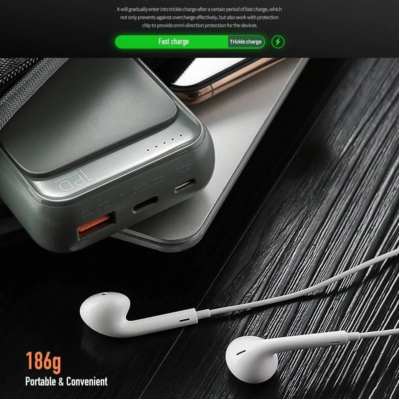 ROCK Mini Power Bank 10000mAh 18W USB C PD Schnellladung QC3.0 Schnellladung Externer Akku für iPhone Xs Max Samsung S9
