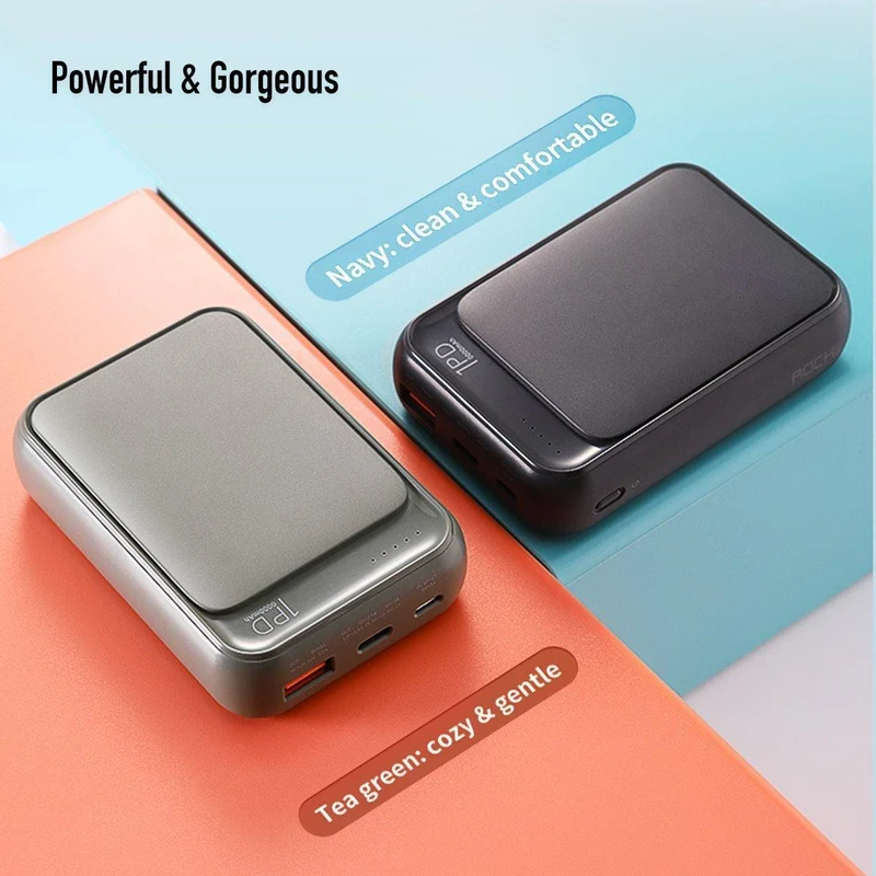 ROCK Mini Power Bank 10000mAh 18W USB C PD Schnellladung QC3.0 Schnellladung Externer Akku für iPhone Xs Max Samsung S9