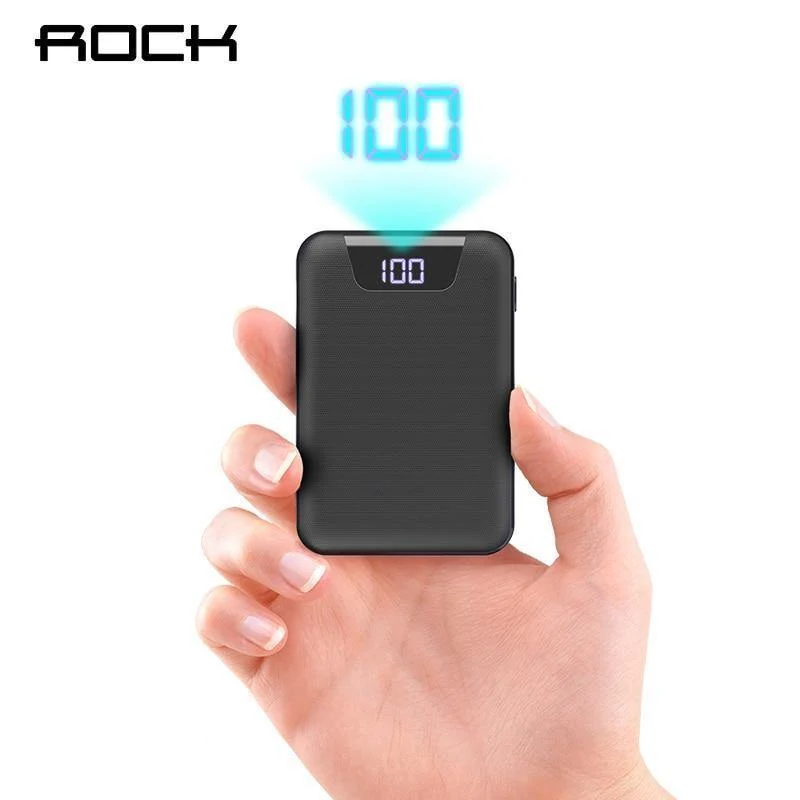 ROCK Mini Power Bank 10000 mAh Dual USB Ports Externe Batterie Powerbank mit Digitalanzeige für iPhone XS Xiaomi PoverBank