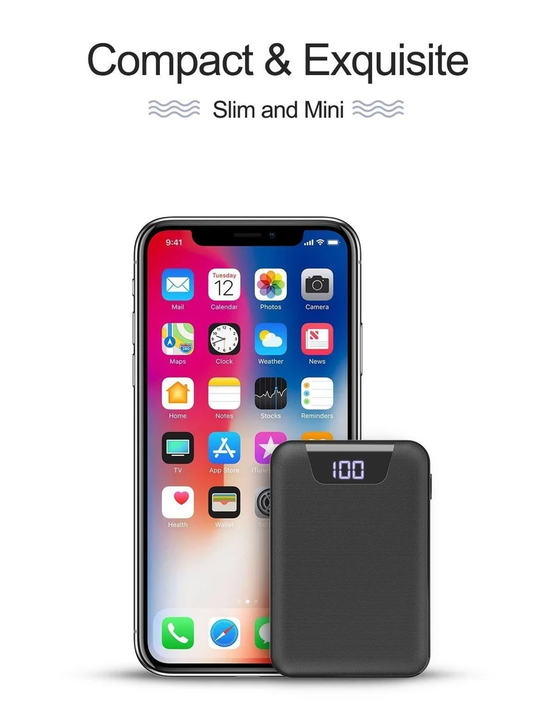 ROCK Mini Power Bank 10000 mAh Dual USB Ports Externe Batterie Powerbank mit Digitalanzeige für iPhone XS Xiaomi PoverBank