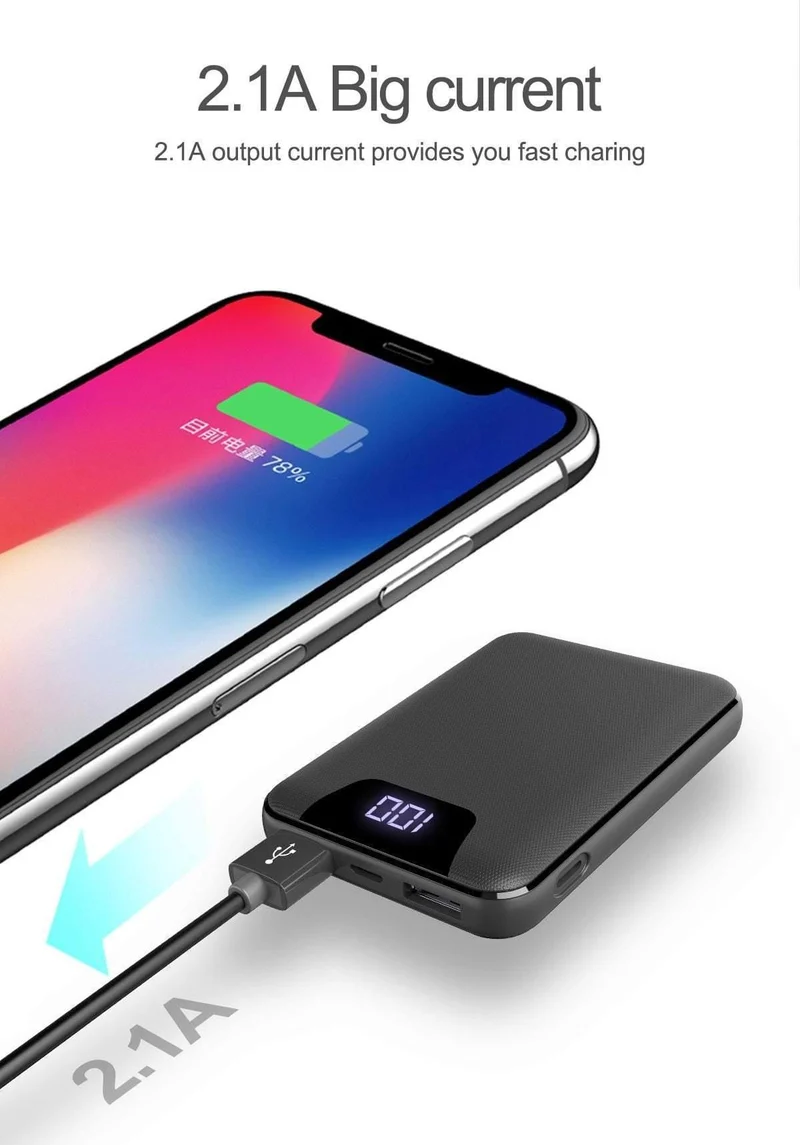 ROCK Mini Power Bank 10000 mAh Dual USB Ports Externe Batterie Powerbank mit Digitalanzeige für iPhone XS Xiaomi PoverBank