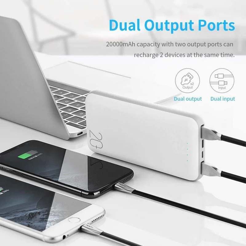 ROCK Power Bank 20000mAh Tragbares externes Ladegerät Dual USB PowerBank für das iPhone Samsung Xiaomi