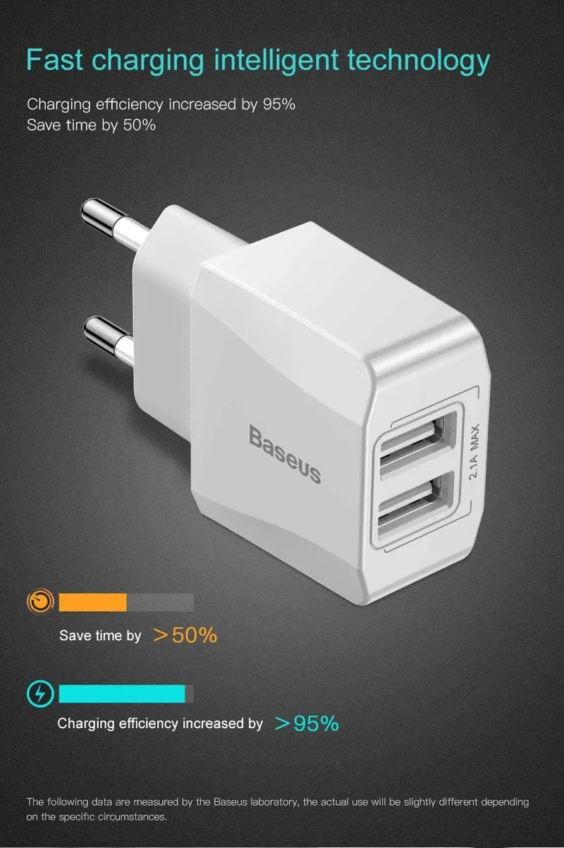 Baseus Dual USB Ladegerät Für iPhone Xs Max X 8 Samsung S9 S8 Xiaomi Mi 8 Mix3 EU Adapter Schnelle Lade wand Handy Ladegerät