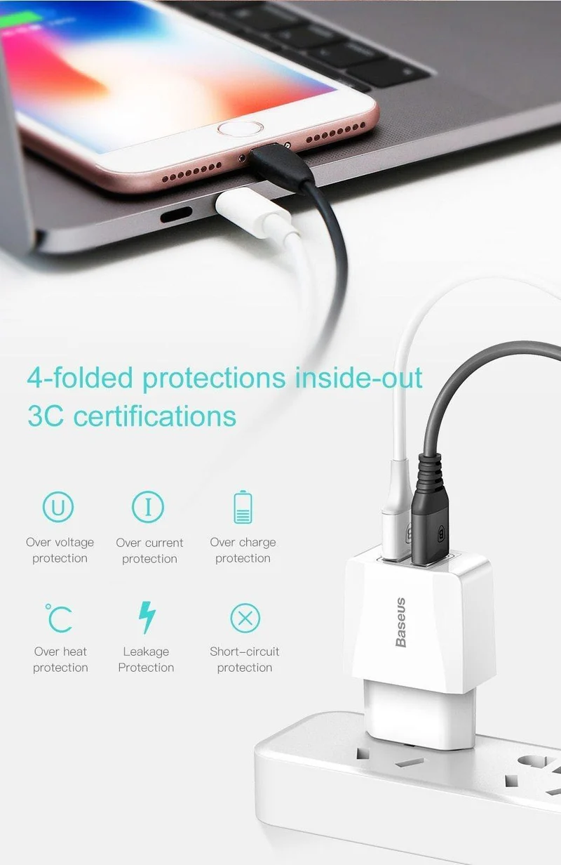 Baseus Dual USB Ladegerät Für iPhone Xs Max X 8 Samsung S9 S8 Xiaomi Mi 8 Mix3 EU Adapter Schnelle Lade wand Handy Ladegerät
