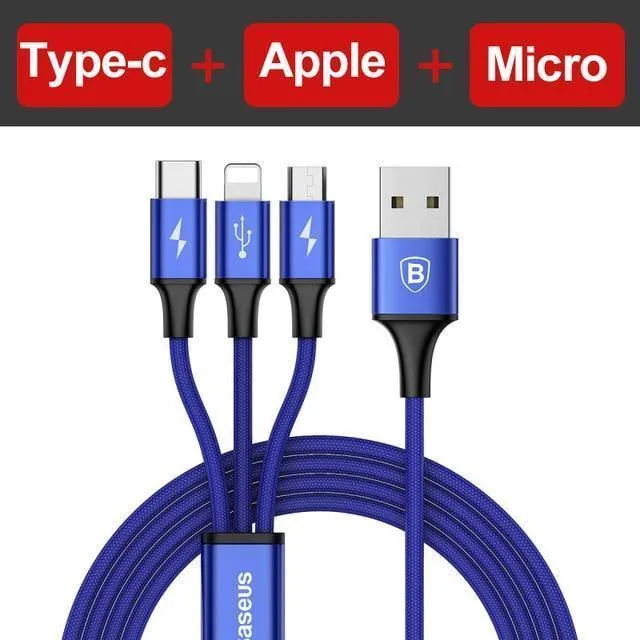 Baseus 3 in 1 USB Kabel Für iPhone XS Max XR X 8 7 Lade Ladegerät Micro USB Kabel 2 in 1 Handy USB Typ c Typ-c Kabel