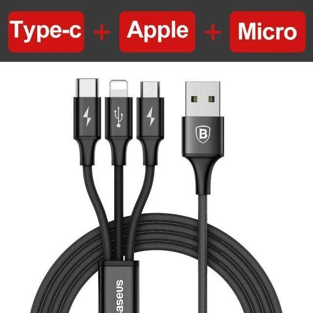 Baseus 3 in 1 USB Kabel Für iPhone XS Max XR X 8 7 Lade Ladegerät Micro USB Kabel 2 in 1 Handy USB Typ c Typ-c Kabel