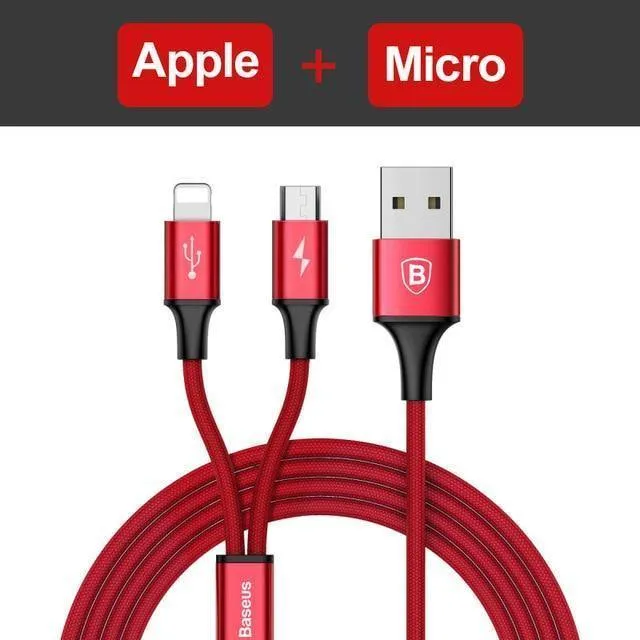 Baseus 3 in 1 USB Kabel Für iPhone XS Max XR X 8 7 Lade Ladegerät Micro USB Kabel 2 in 1 Handy USB Typ c Typ-c Kabel
