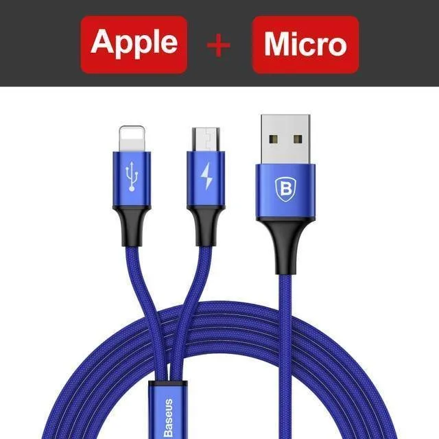 Baseus 3 in 1 USB Kabel Für iPhone XS Max XR X 8 7 Lade Ladegerät Micro USB Kabel 2 in 1 Handy USB Typ c Typ-c Kabel