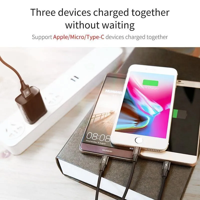 Baseus 3 in 1 USB Kabel Für iPhone XS Max XR X 8 7 Lade Ladegerät Micro USB Kabel 2 in 1 Handy USB Typ c Typ-c Kabel