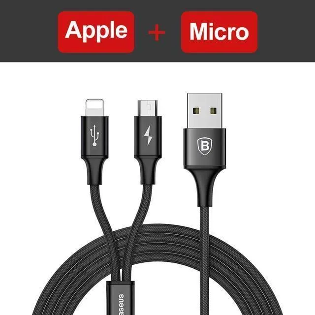 Baseus 3 in 1 USB Kabel Für iPhone XS Max XR X 8 7 Lade Ladegerät Micro USB Kabel 2 in 1 Handy USB Typ c Typ-c Kabel