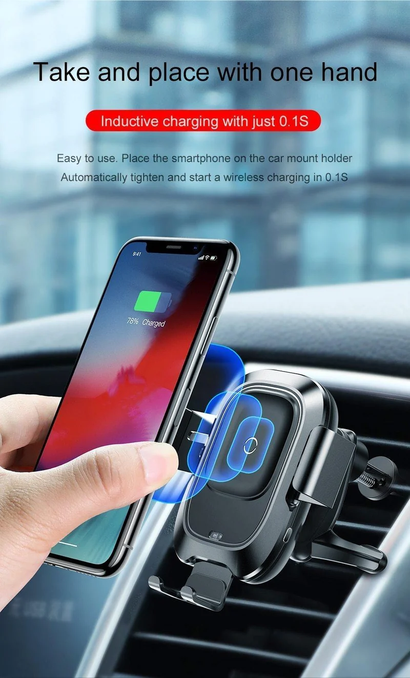 Baseus Qi Auto Drahtloses Ladegerät für iPhone Xs Max XR X Samsung Intelligenter Infrarotsensor Schnelles kabelloses Laden Autotelefonhalter