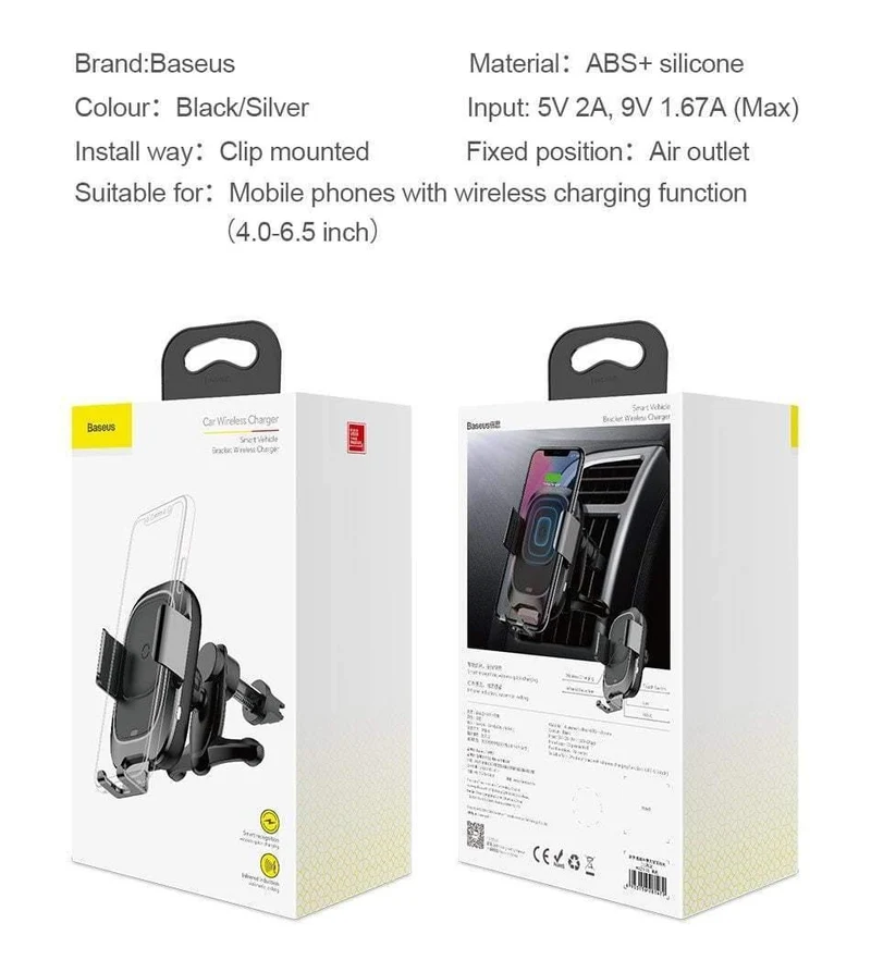 Baseus Qi Auto Drahtloses Ladegerät für iPhone Xs Max XR X Samsung Intelligenter Infrarotsensor Schnelles kabelloses Laden Autotelefonhalter