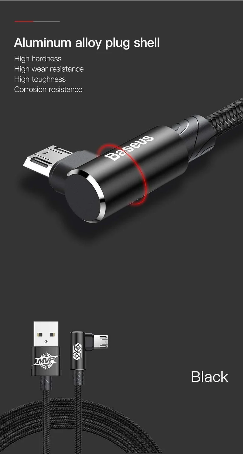 Baseus 90 Grad Micro-USB-Kabel Schnellladegerät Datenkabel Micro-USB-Kabel für Samsung Xiaomi Android Mobilie-Telefonkabel