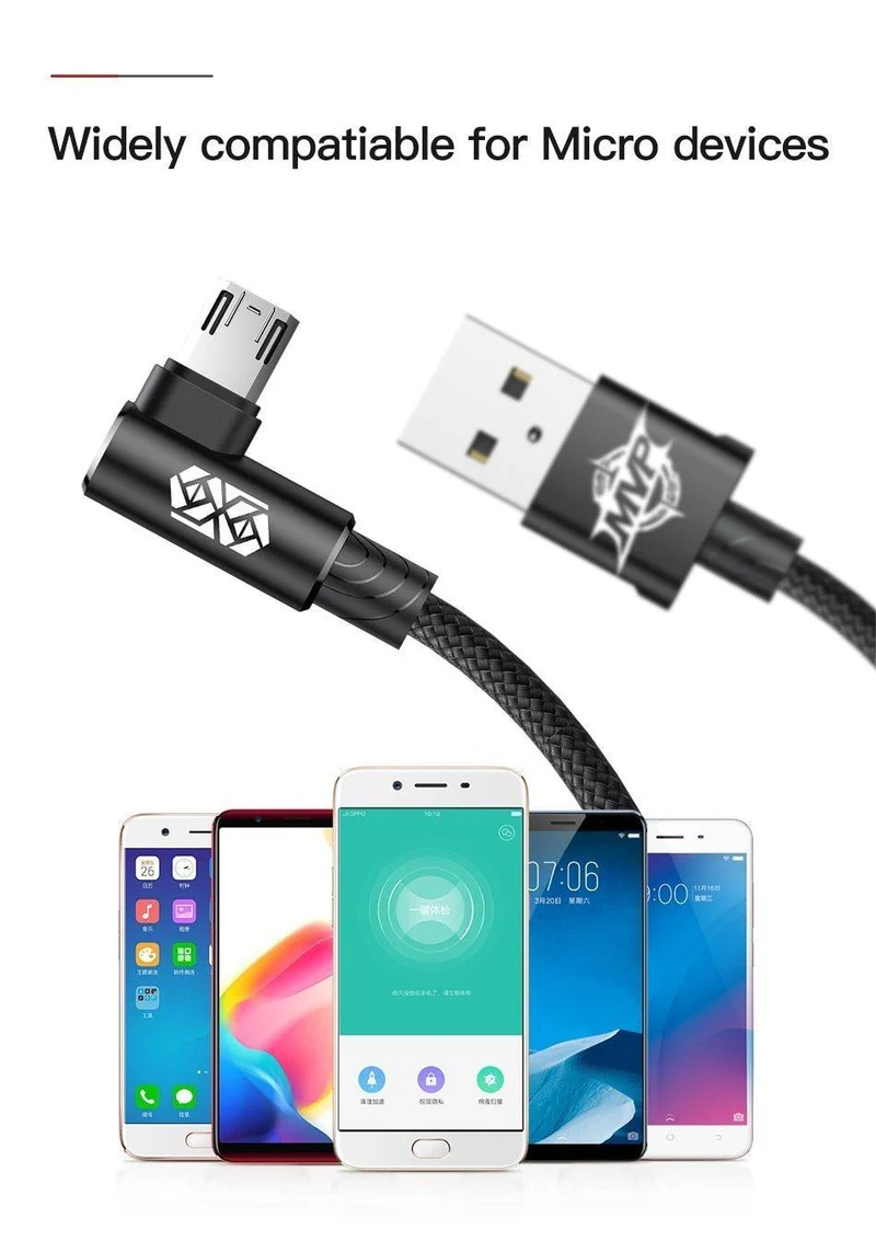 Baseus 90 Grad Micro-USB-Kabel Schnellladegerät Datenkabel Micro-USB-Kabel für Samsung Xiaomi Android Mobilie-Telefonkabel