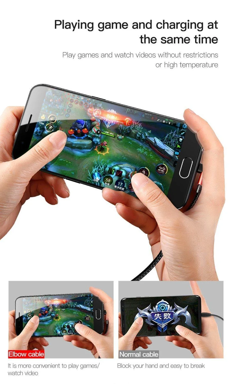 Baseus 90 Grad Micro-USB-Kabel Schnellladegerät Datenkabel Micro-USB-Kabel für Samsung Xiaomi Android Mobilie-Telefonkabel