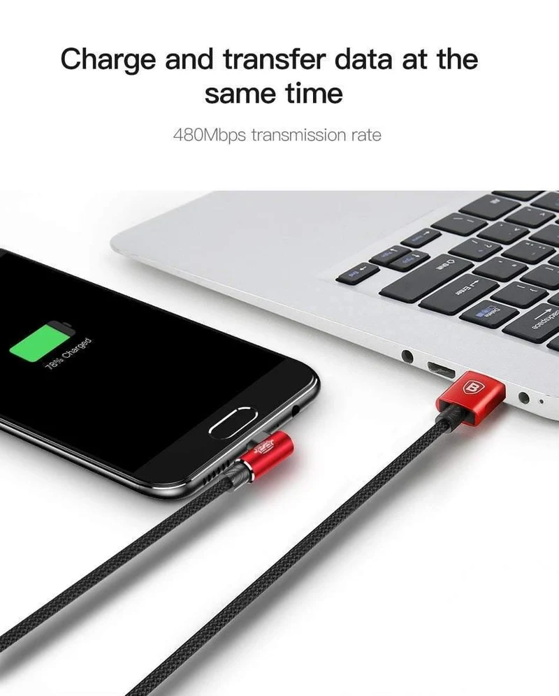 Baseus 90 Grad Micro-USB-Kabel Schnellladegerät Datenkabel Micro-USB-Kabel für Samsung Xiaomi Android Mobilie-Telefonkabel