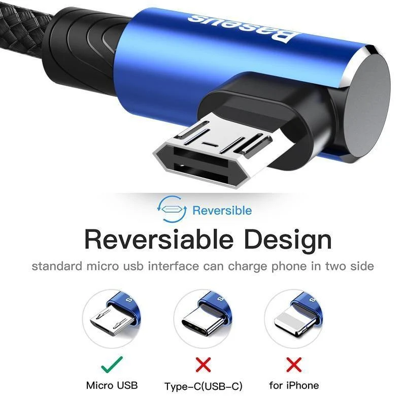 Baseus 90 Grad Micro-USB-Kabel Schnellladegerät Datenkabel Micro-USB-Kabel für Samsung Xiaomi Android Mobilie-Telefonkabel