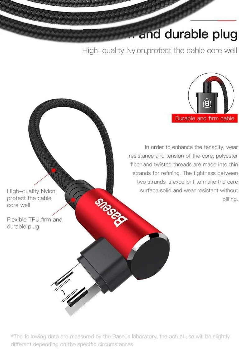 Baseus 90 Grad Micro-USB-Kabel Schnellladegerät Datenkabel Micro-USB-Kabel für Samsung Xiaomi Android Mobilie-Telefonkabel