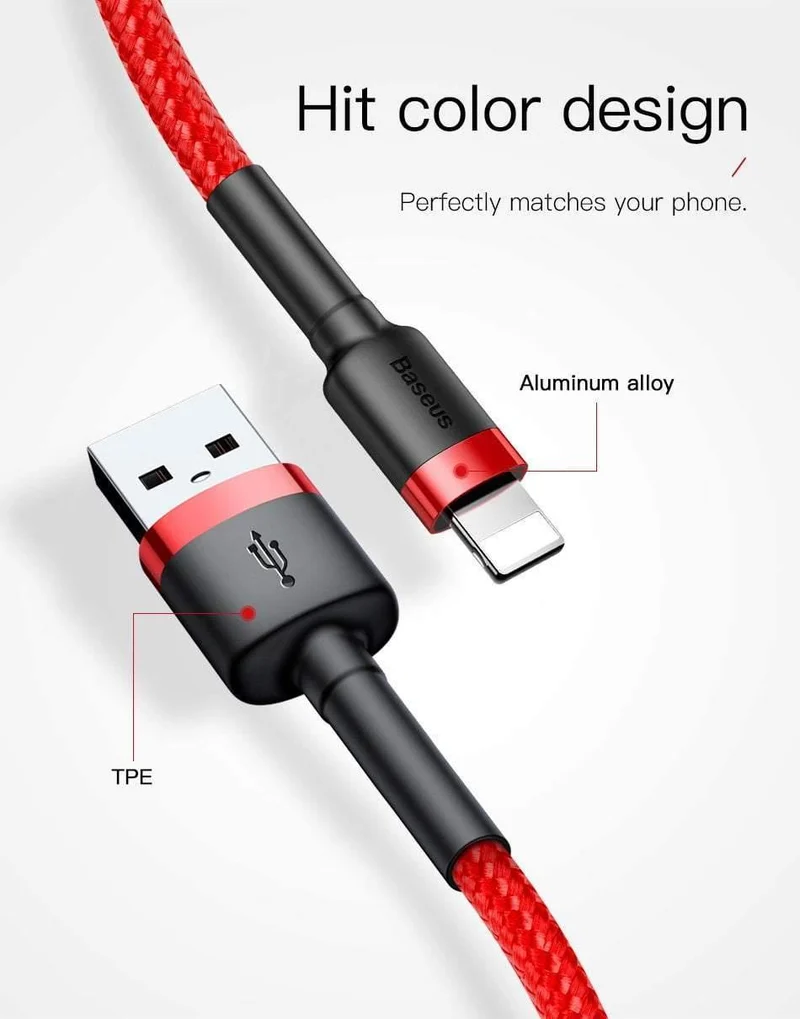 Baseus USB-Kabel für iPhone XS Max XR X 8 7 6 6s Plus 5 5S SE iPad Pro Mini Schnellladeladegerät Datenkabel Handykabel