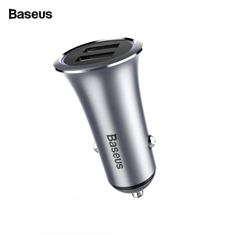 Baseus Metall Dual USB Auto Ladegerät Für iPhone Samsung Xiaomi mi Huawei LED Licht Auto Lade Handy Ladegerät Auto Adapter