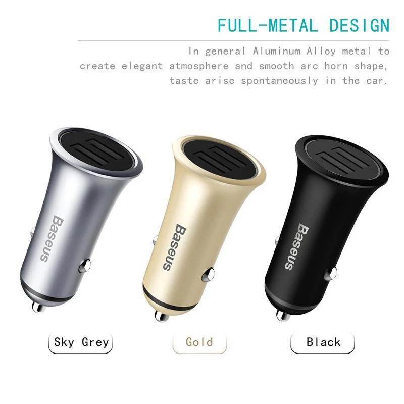 Baseus Metall Dual USB Auto Ladegerät Für iPhone Samsung Xiaomi mi Huawei LED Licht Auto Lade Handy Ladegerät Auto Adapter