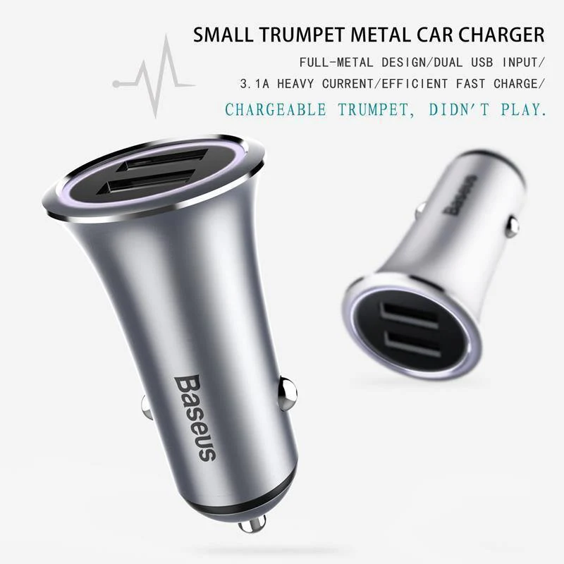 Baseus Metall Dual USB Auto Ladegerät Für iPhone Samsung Xiaomi mi Huawei LED Licht Auto Lade Handy Ladegerät Auto Adapter