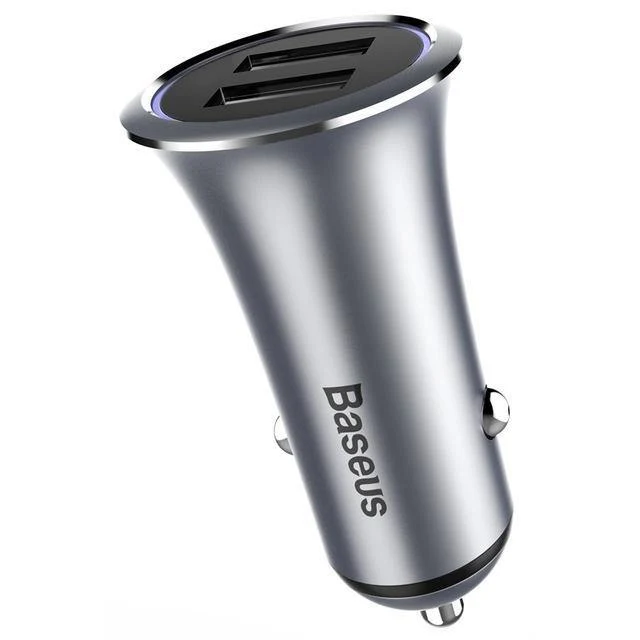 Baseus Metall Dual USB Auto Ladegerät Für iPhone Samsung Xiaomi mi Huawei LED Licht Auto Lade Handy Ladegerät Auto Adapter