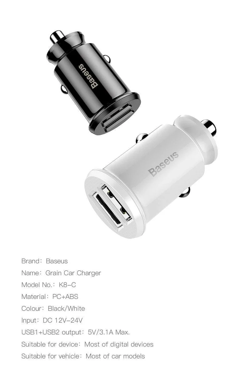 Baseus mi ni Autoladegerät für iPhone Xs Samsung Xiaomi mi 3.1A Schnellladefunktion fürs Auto Dual USB Autoladegerät Adapter Handyladegerät
