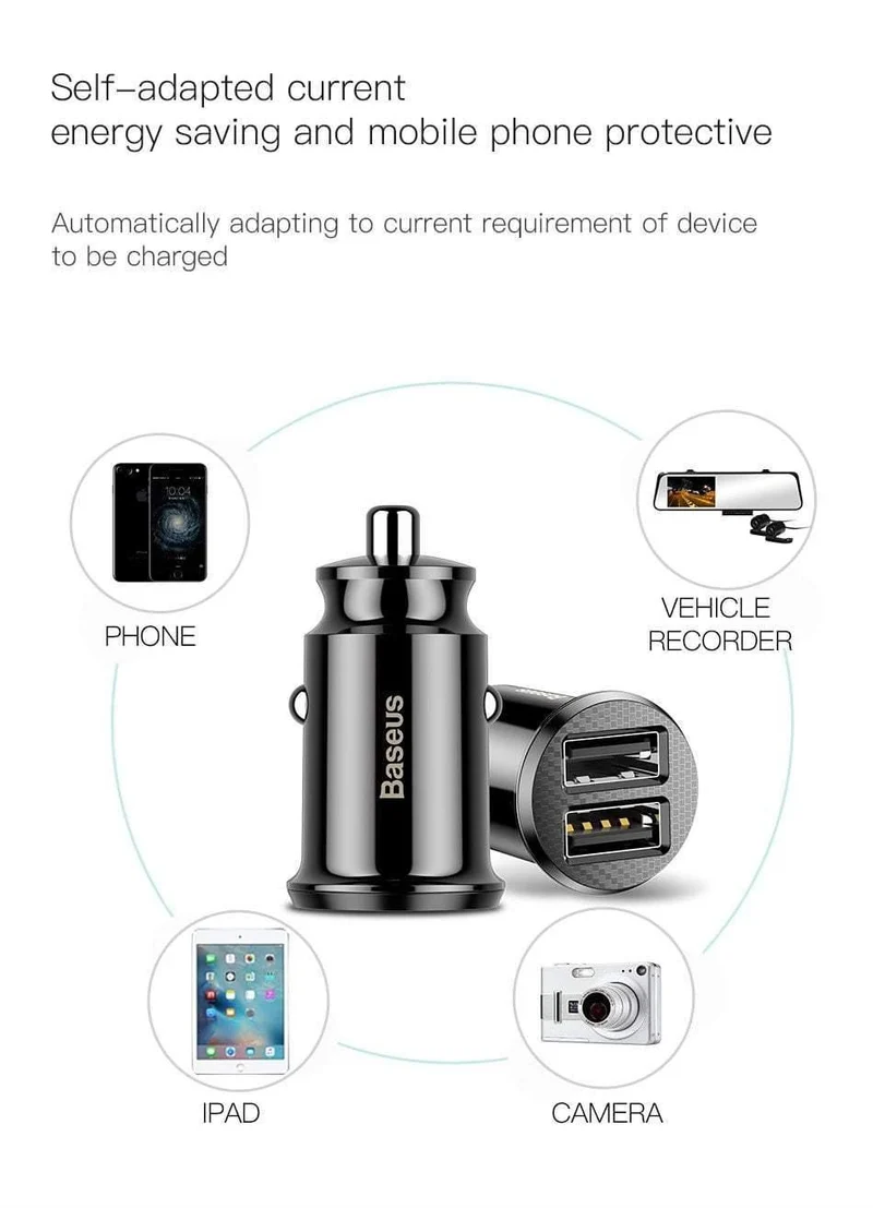 Baseus mi ni Autoladegerät für iPhone Xs Samsung Xiaomi mi 3.1A Schnellladefunktion fürs Auto Dual USB Autoladegerät Adapter Handyladegerät