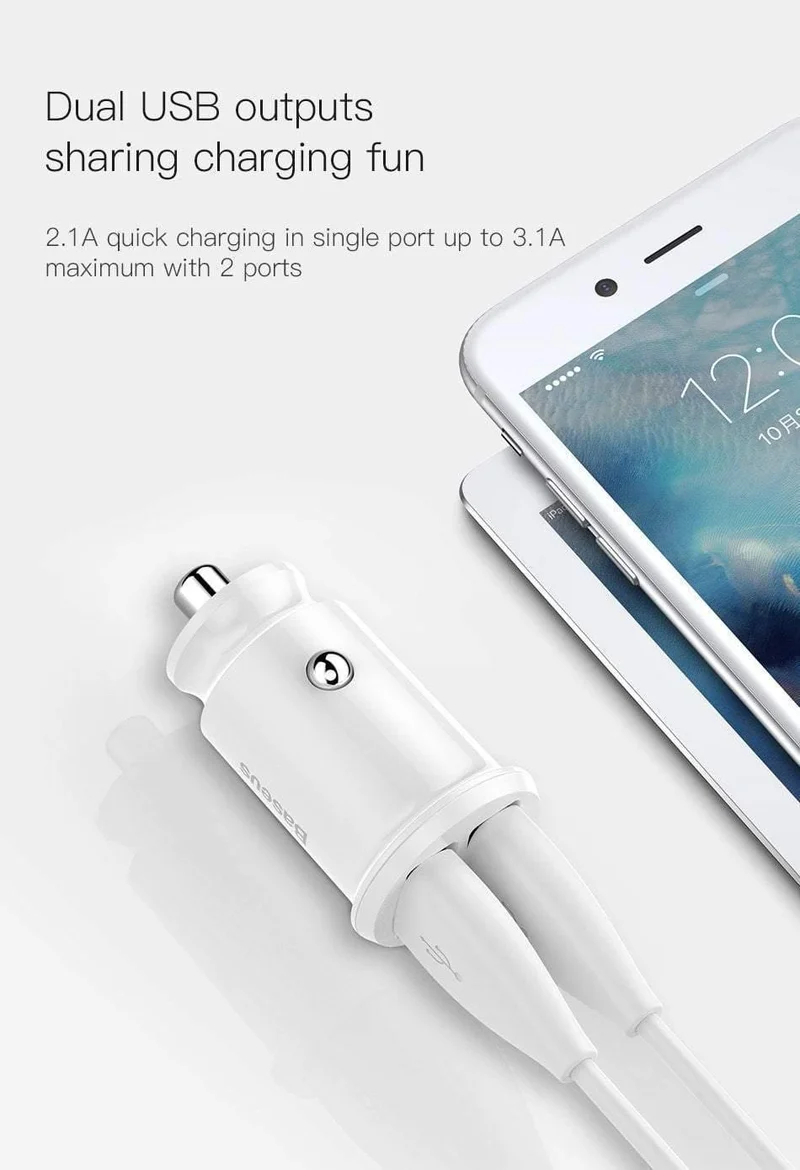 Baseus mi ni Autoladegerät für iPhone Xs Samsung Xiaomi mi 3.1A Schnellladefunktion fürs Auto Dual USB Autoladegerät Adapter Handyladegerät