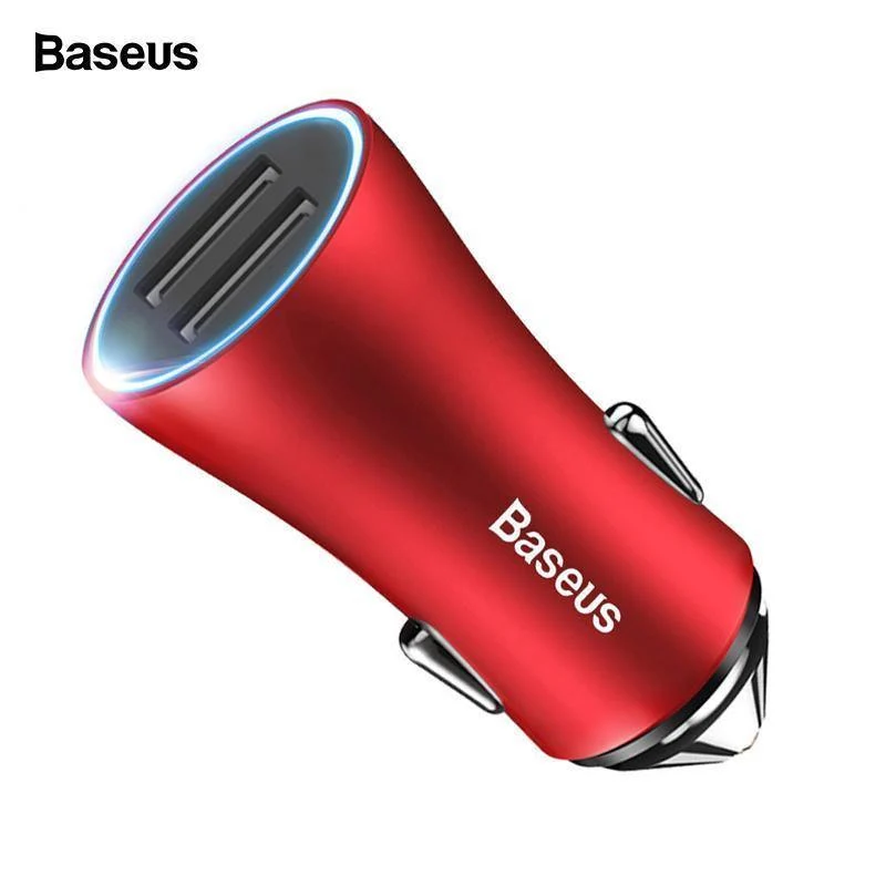Baseus LED Auto USB Ladegerät Für iPhone Samsung Xiaomi 2.4 EINE Schnelle Lade Adapter Metall Mini USB Auto-Ladegerät Für handy