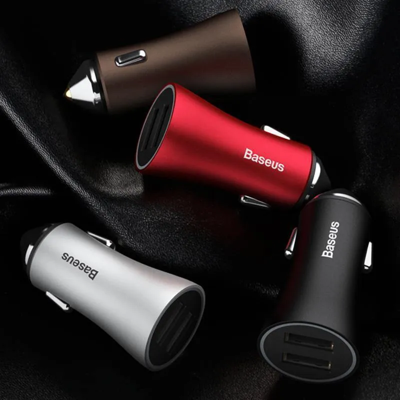 Baseus LED Auto USB Ladegerät Für iPhone Samsung Xiaomi 2.4 EINE Schnelle Lade Adapter Metall Mini USB Auto-Ladegerät Für handy