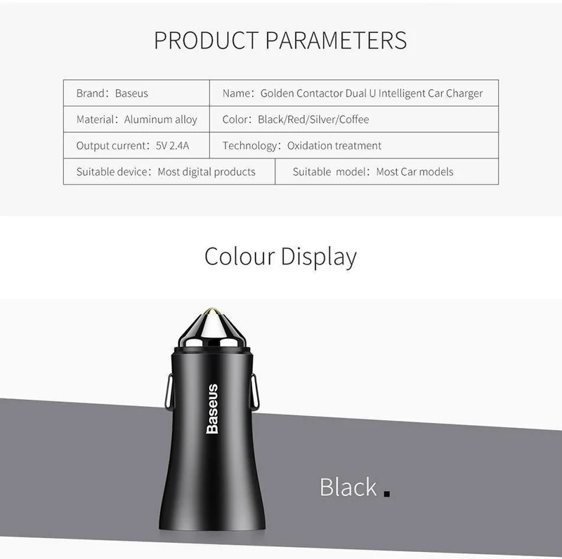 Baseus LED Auto USB Ladegerät Für iPhone Samsung Xiaomi 2.4 EINE Schnelle Lade Adapter Metall Mini USB Auto-Ladegerät Für handy